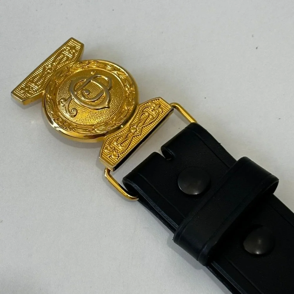 Creative Casting Denison Tx Custom Belt Buckle Black Leather P.O. Gold - 34